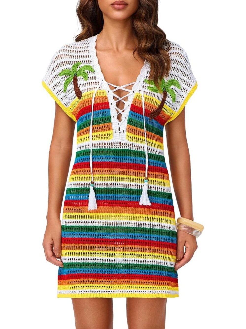 Boho Striped Crochet Cover-Up Dress | Women's Beachwear & Swim Coverups